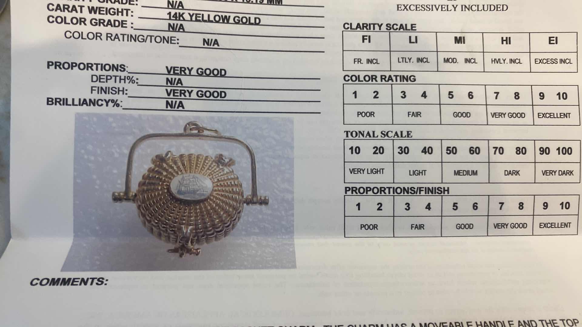 View 6 of 14K YELLOW GOLD 13.4 GRAMS BASKET CHARM FROM NANTUCKET WITH APPRAISAL FROM AUGUST 2005 - FINE JEWELRY