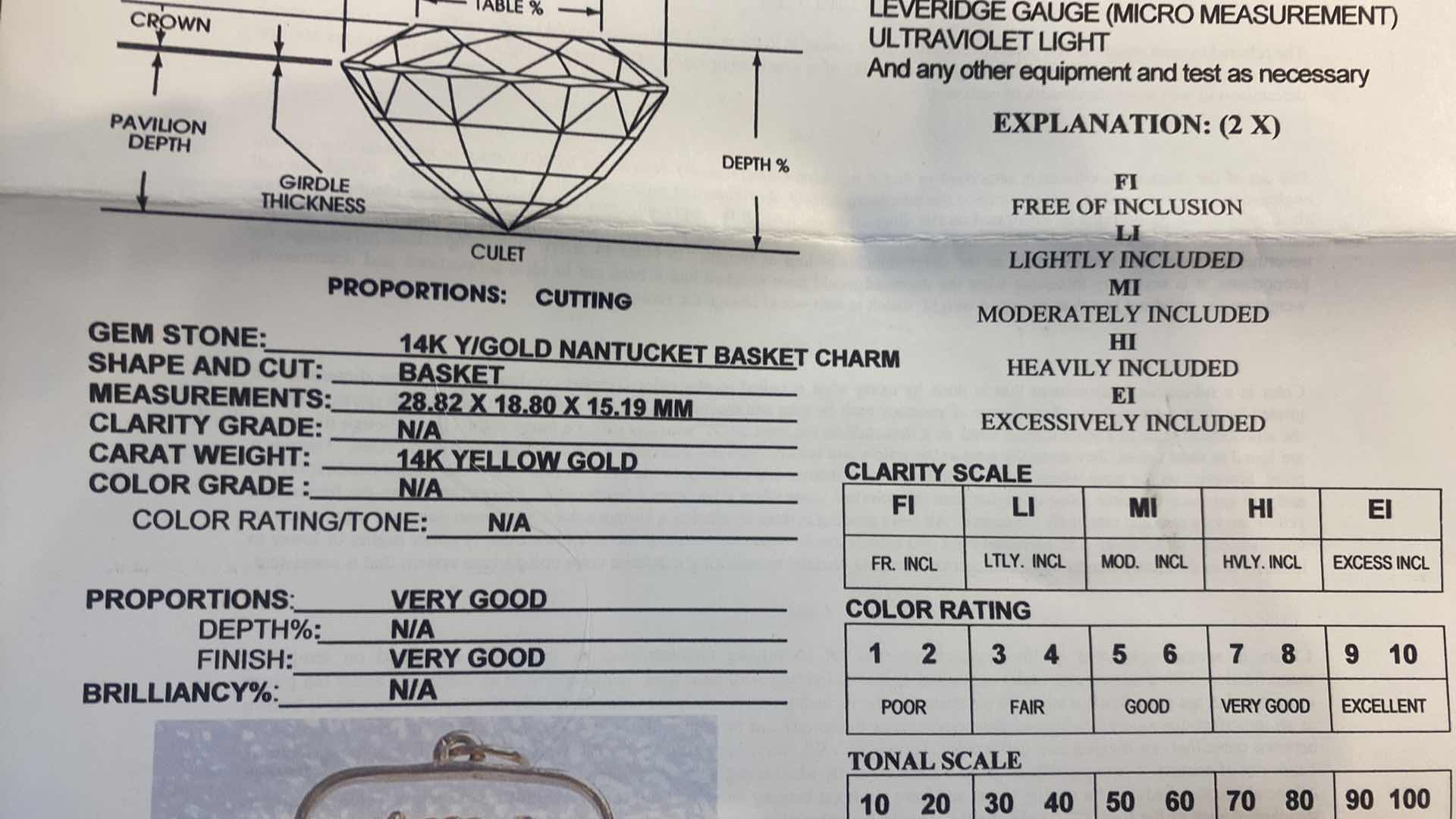 View 5 of 14K YELLOW GOLD 13.4 GRAMS BASKET CHARM FROM NANTUCKET WITH APPRAISAL FROM AUGUST 2005 - FINE JEWELRY