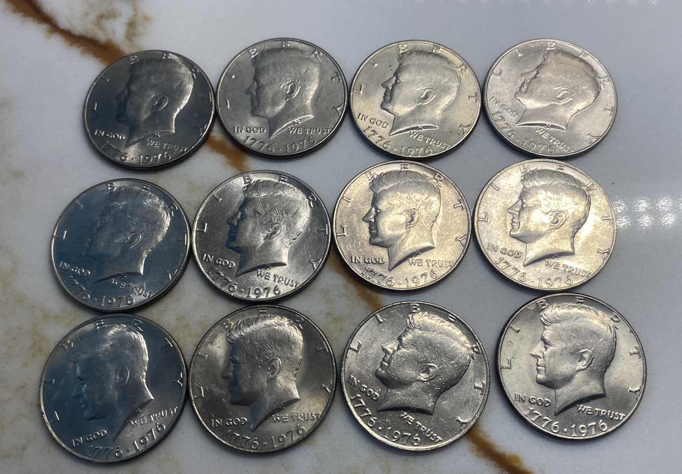 Photo 1 of 12 - 1976 BICENTENNIAL KENNEDY HALF DOLLARS - 75% COPPER 25% NICKEL