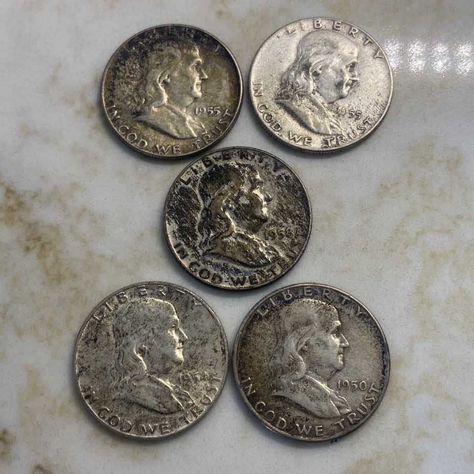 Photo 1 of 5 - FRANKLIN HALF DOLLARS 90% SILVER, 10% COPPER