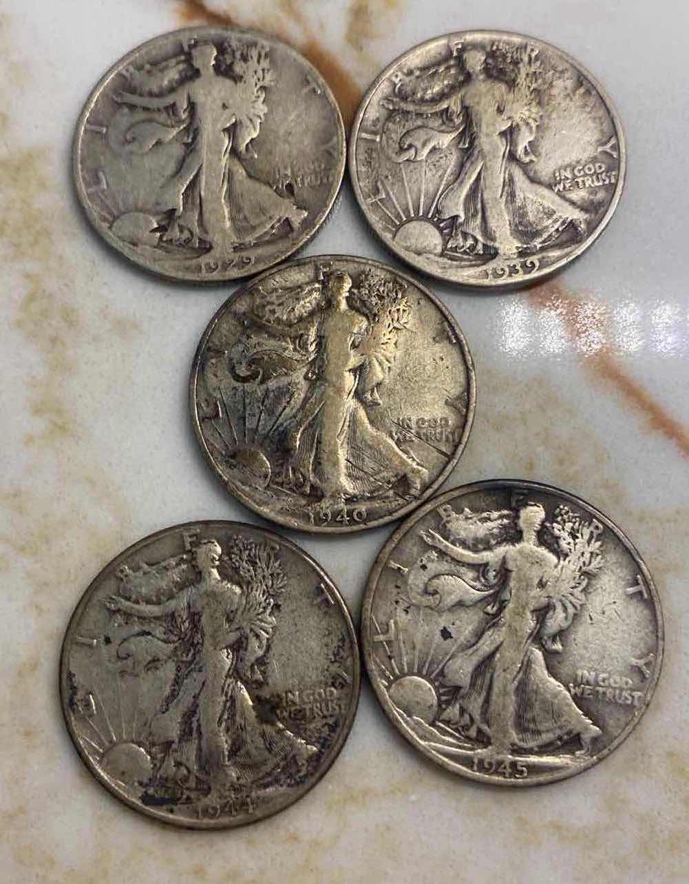 Photo 1 of 5 - WALKING LIBERTY HALF DOLLARS 90% SILVER, 10% COPPER