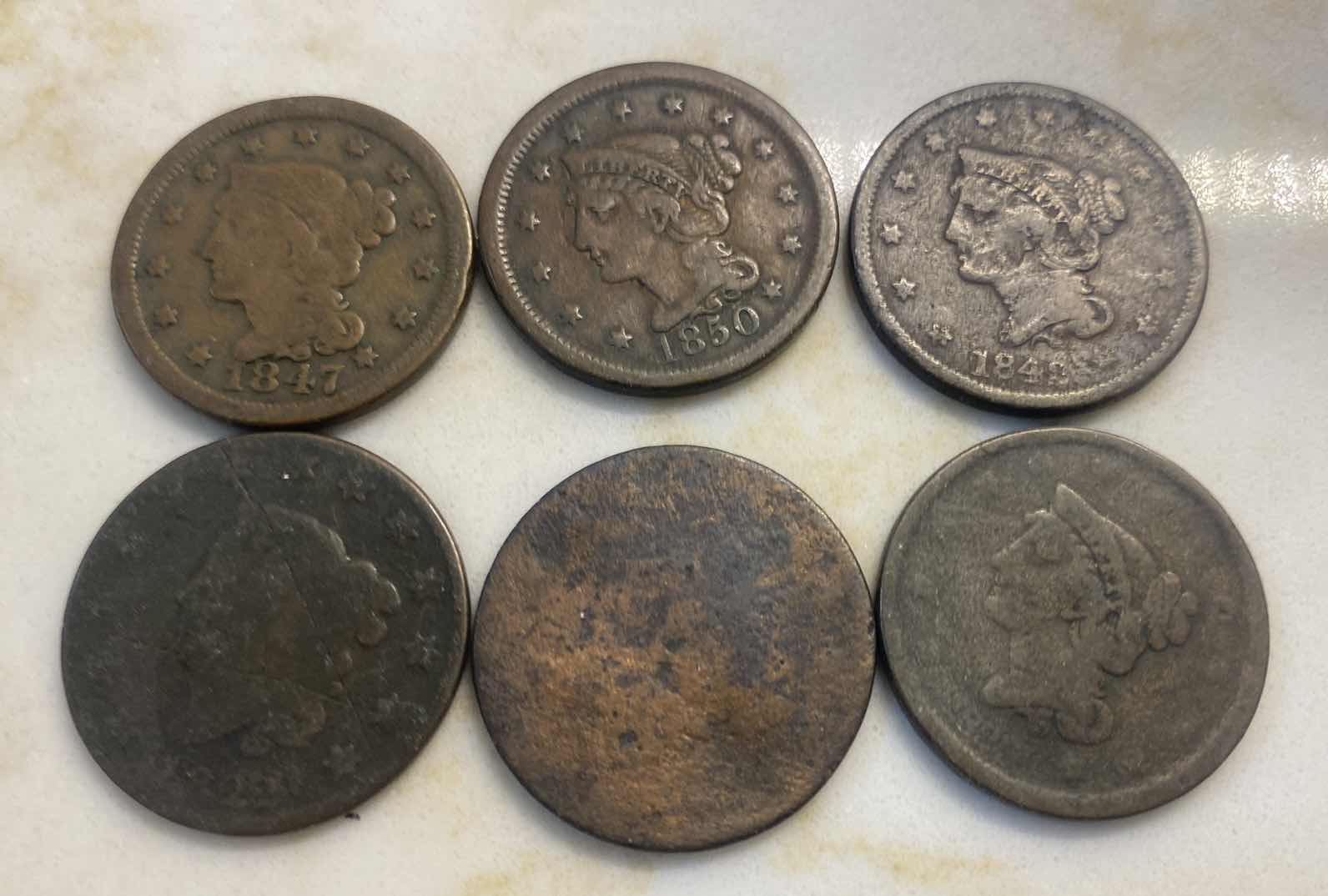 Photo 1 of 6 - LARGE CENT COPPER COINS FROM 1822 - 1850
