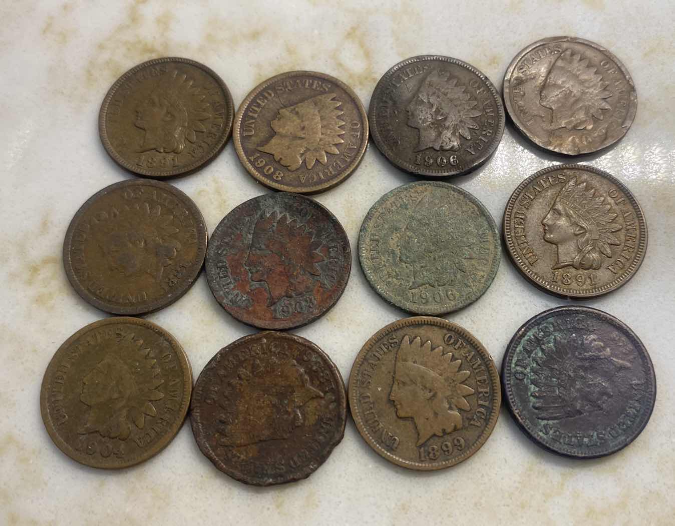 Photo 1 of 12 - INDIAN HEAD COPPER PENNIES MID 1800’s to EARLY 1900’s