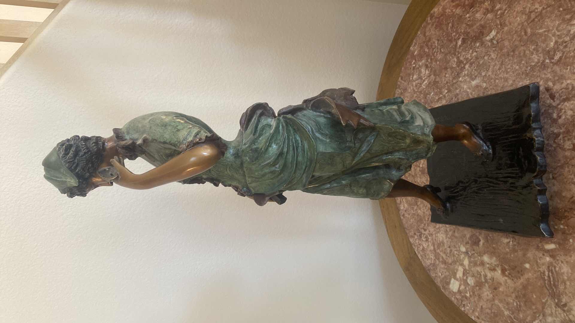 Photo 1 of ANTIQUE BRONZE STATUE “WOMAN WITH MASK” BY PAUL DUBOIS (1829-1905) FRENCH SCULPTOR &amp; PAINTER 11” x 31”