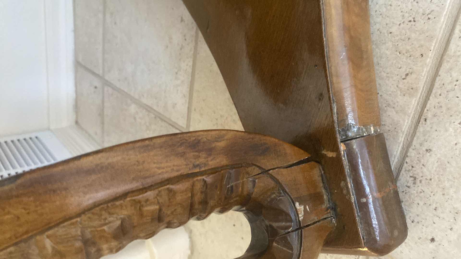 Photo 5 of 36” ORNATE VINTAGE WOOD TABLE WITH MARBLE TOP & ELEPHANT CARVING H31”