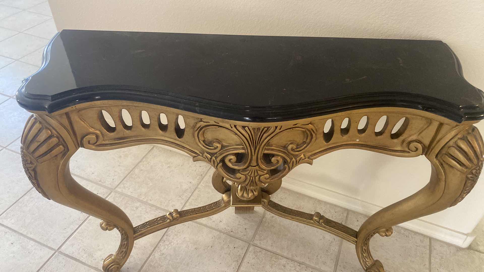 Photo 1 of PULASKI WOOD CARVED LEG CONSOLE TABLE WITH MARBLE TOP 38“ x 13“ H 29”