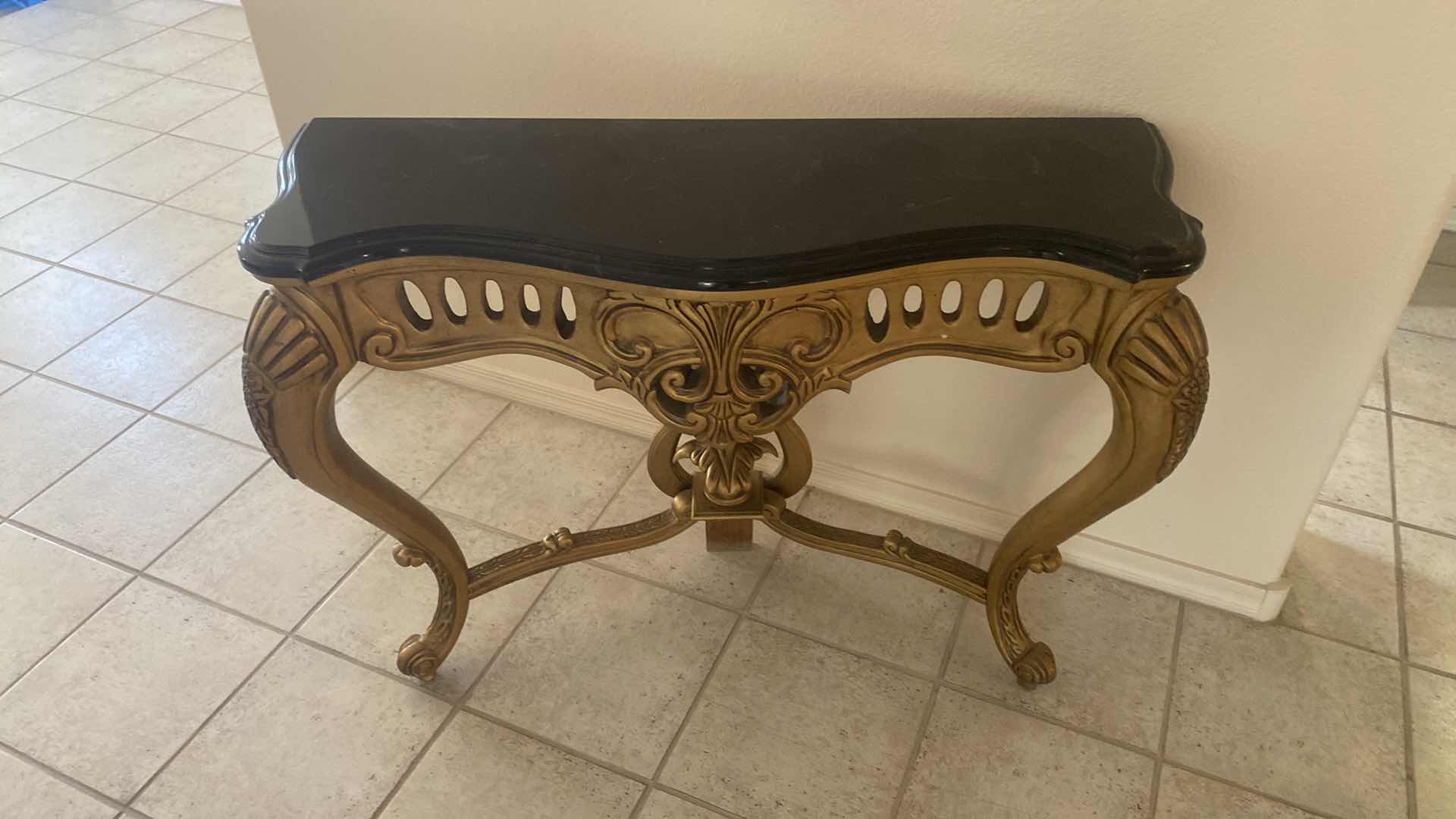 Photo 1 of PULASKI WOOD CARVED LEG CONSOLE TABLE WITH MARBLE TOP 38“ x 13“ H 29”