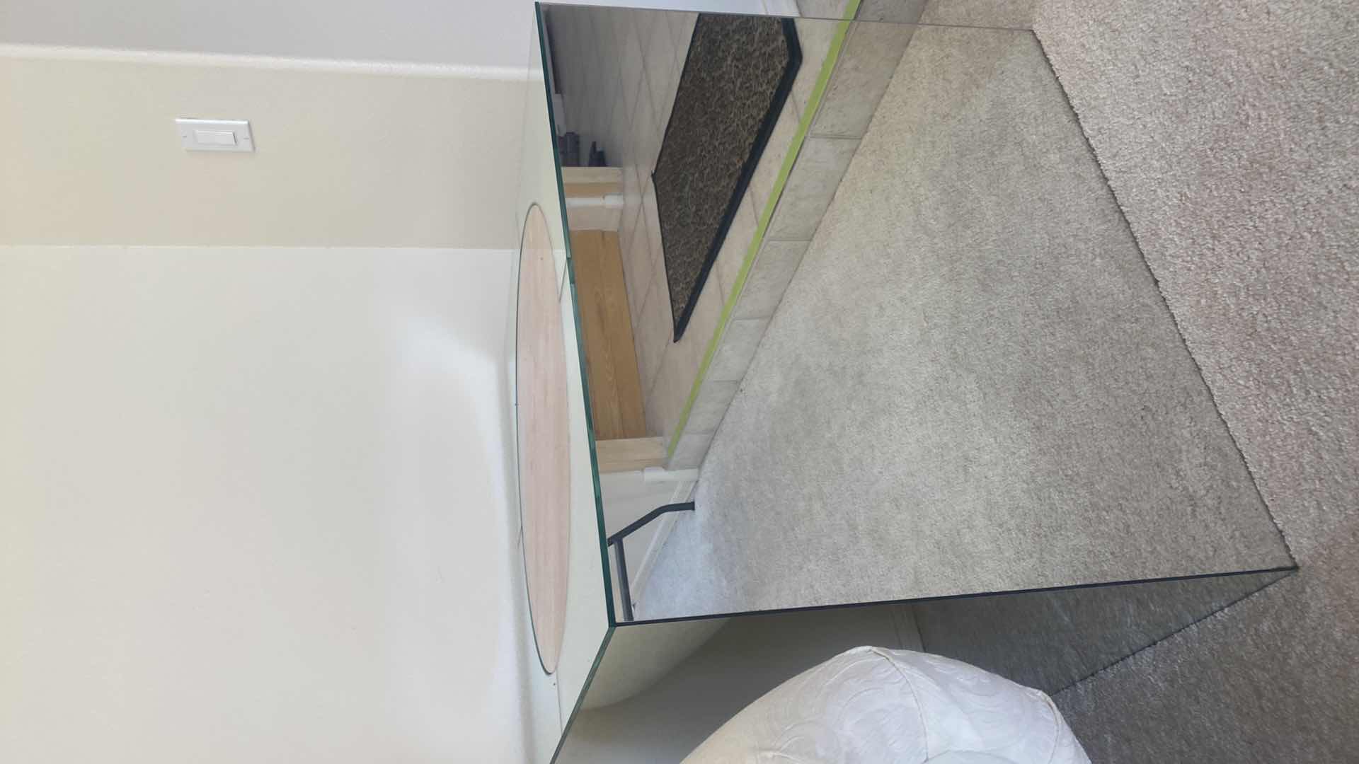 Photo 3 of MIRRORED END TABLE WITH MARBLE & GLASS TOP 30” x 30” H 26 1/2”