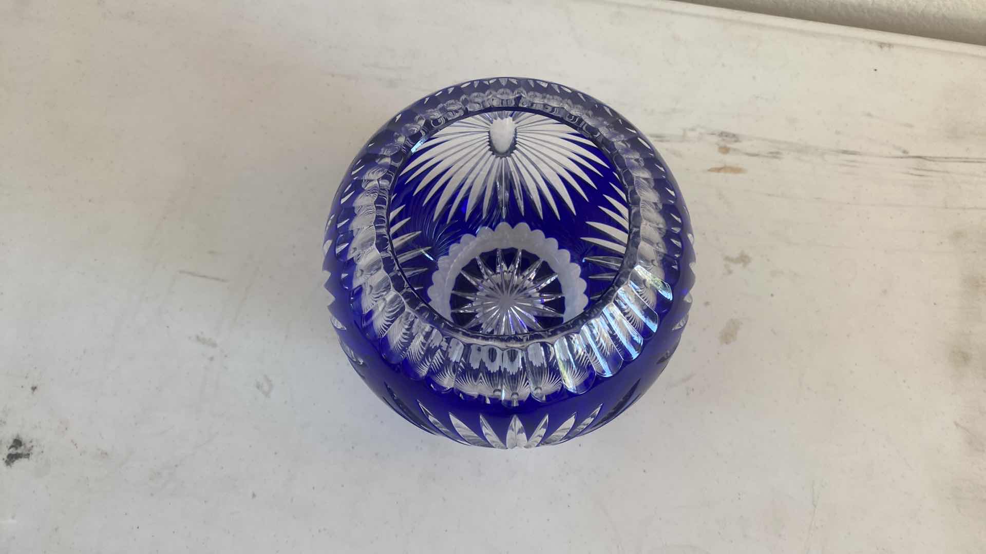 Photo 1 of CUT GLASS COBALT BLUE FLOWER BOWL 6”