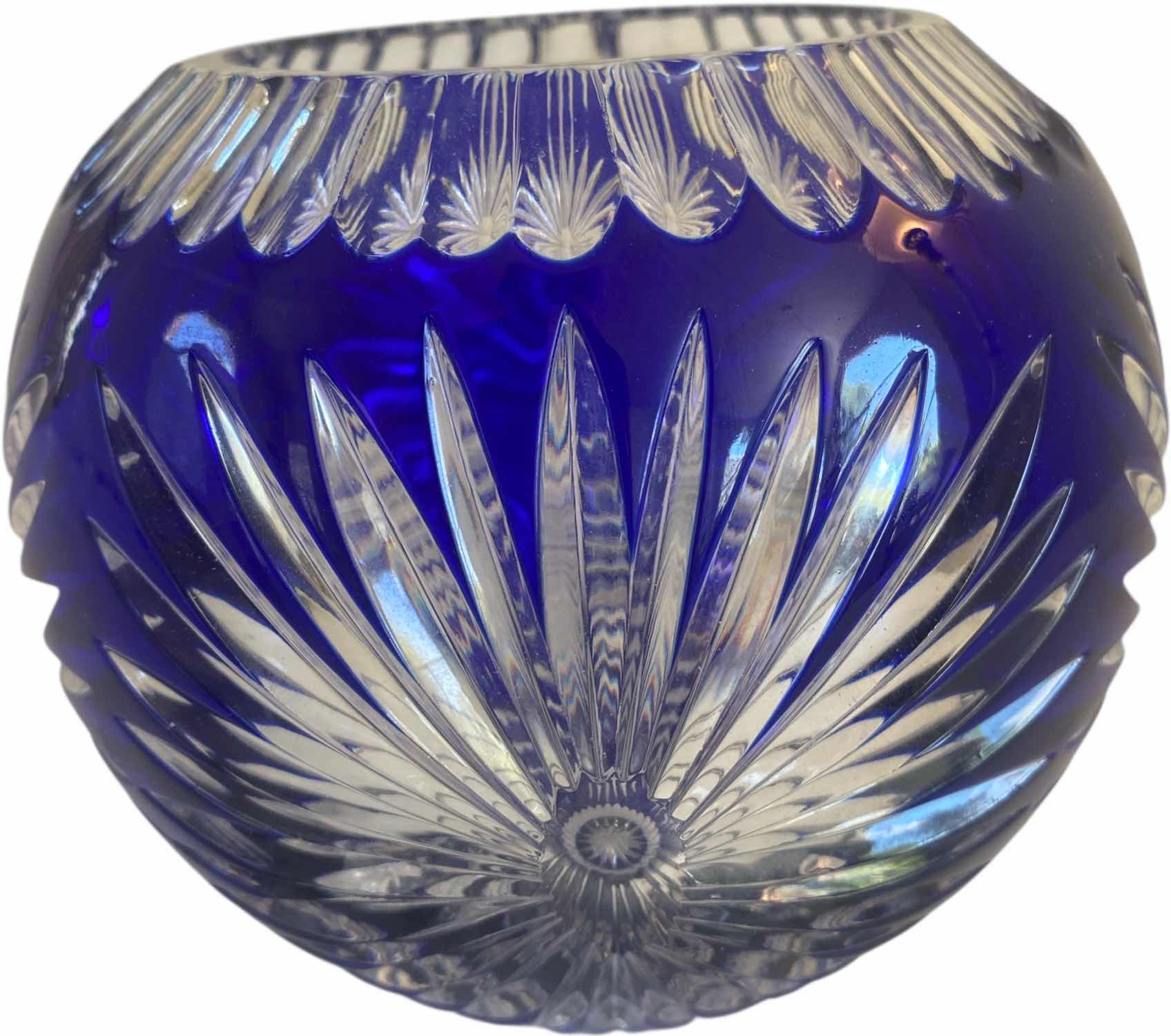 Photo 1 of CUT GLASS COBALT BLUE FLOWER BOWL 6”