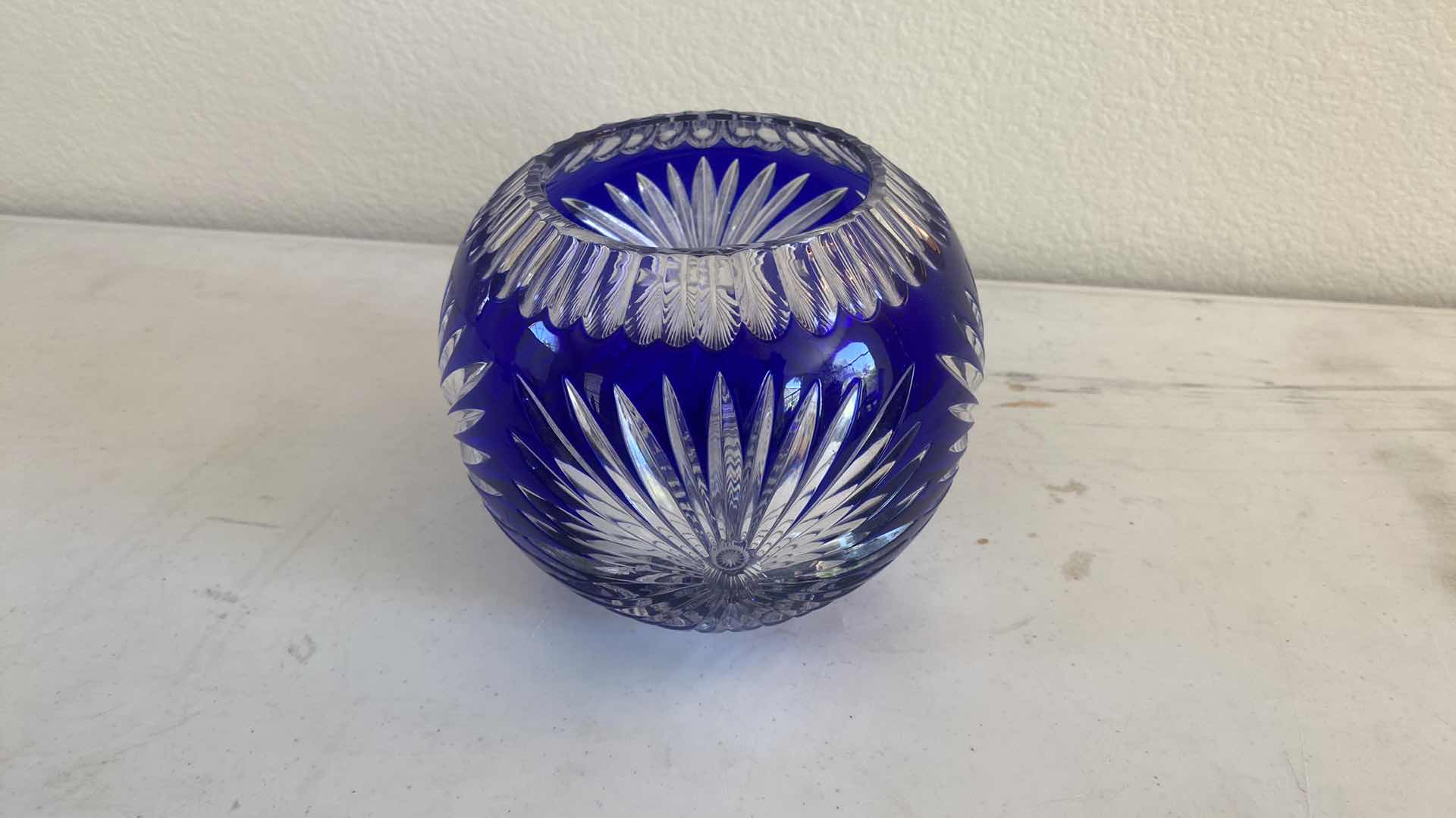 Photo 2 of CUT GLASS COBALT BLUE FLOWER BOWL 6”