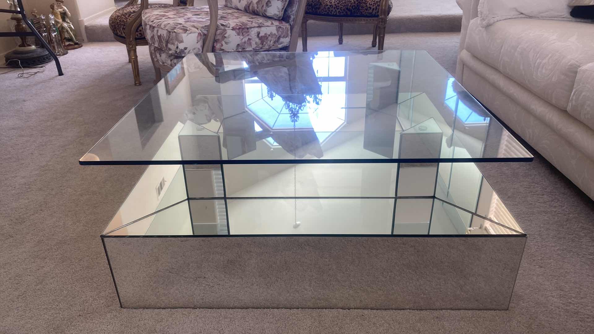 Photo 1 of MIRRORED WITH GLASS TOP COCKTAIL TABLE 36“ x 36“ H 15”