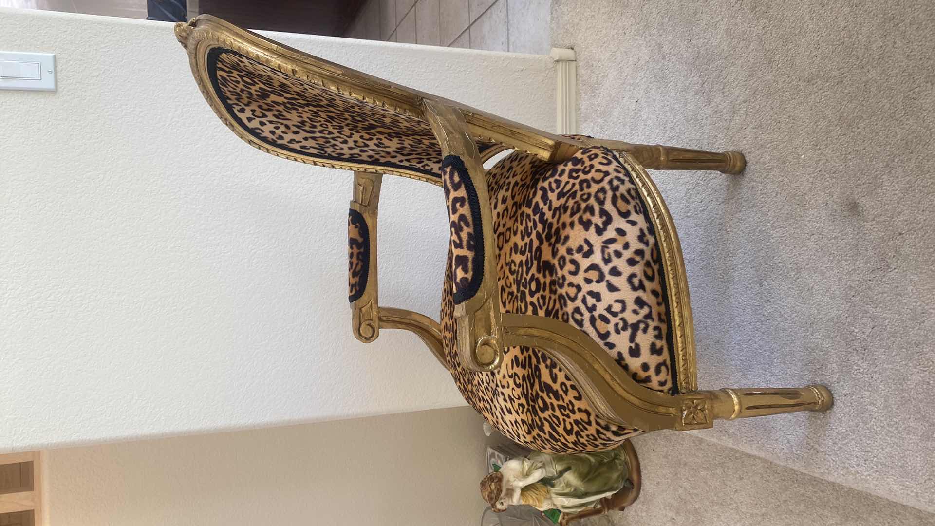 Photo 2 of LEOPARD PRINT OCCASIONAL CHAIR WITH GOLD WOOD ( 3 AVAILABLE SOLD SEPARATELY)