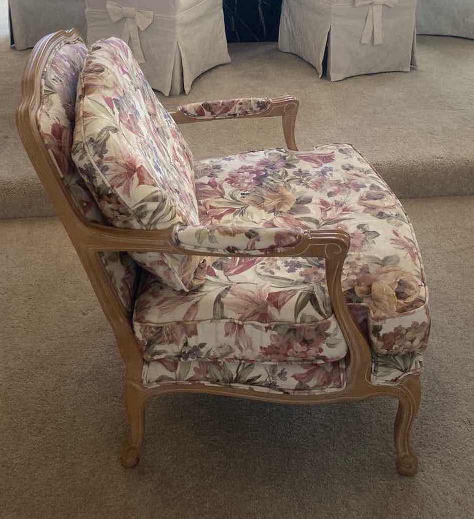 Photo 1 of FLORAL UPHOLSTERED OCCASIONAL CHAIR WITH LIGHT WOOD