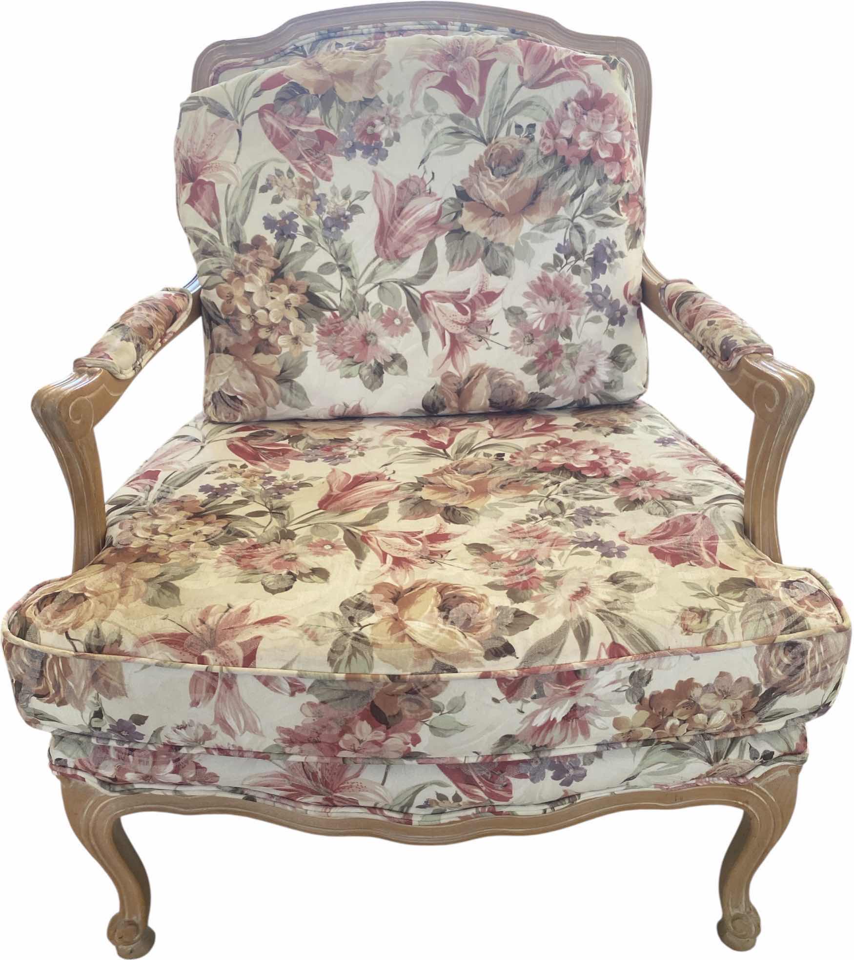 Photo 1 of FLORAL UPHOLSTERED OCCASIONAL CHAIR WITH LIGHT WOOD