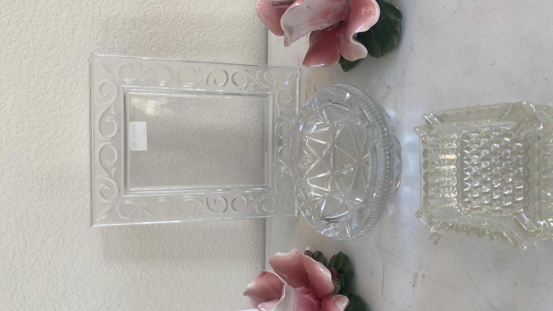 Photo 3 of 2 CAPODIMONTE CANDLE HOLDERS, 1 FRAME & 2 ASH TRAYS