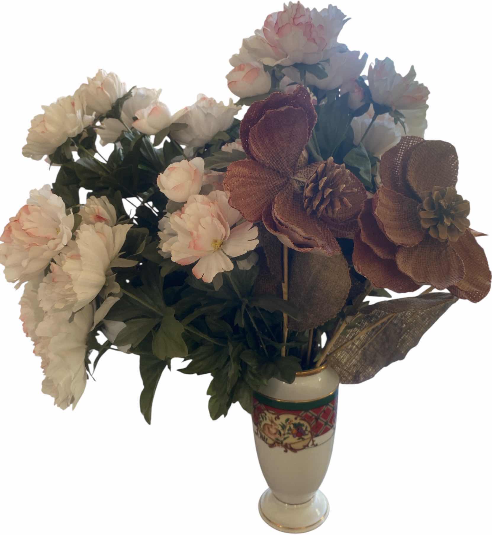 Photo 1 of NORITAKE “ROYAL HUNT” CASE WITH FAUX FLORALS VASE H9”