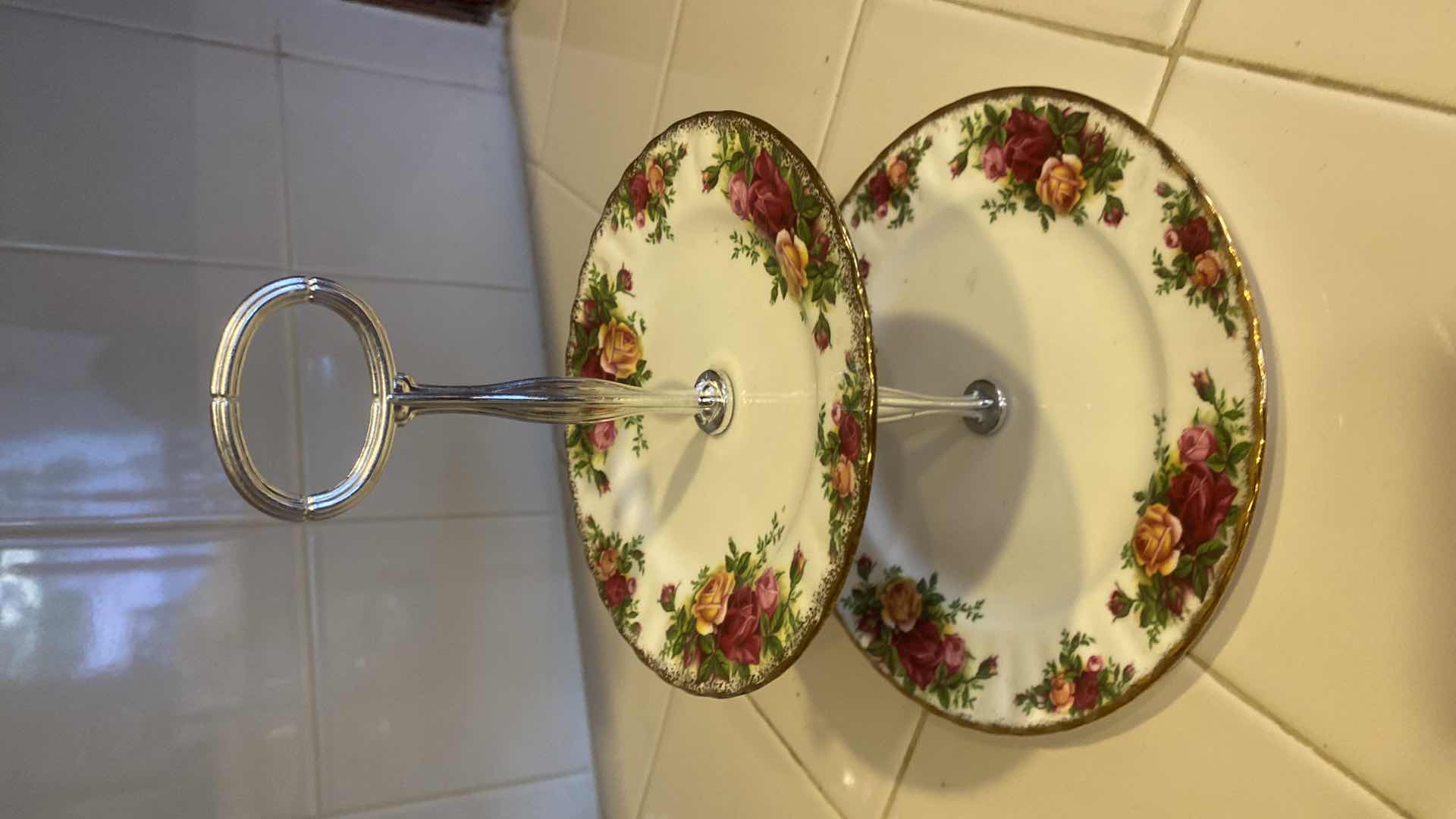 Photo 1 of  41 PIECES ROYAL DOULTON “ROYAL ALBERT BONE CHINA (8 - 5 PIECE PLACE SETTINGS & TWO TIER DESERT SERVER
