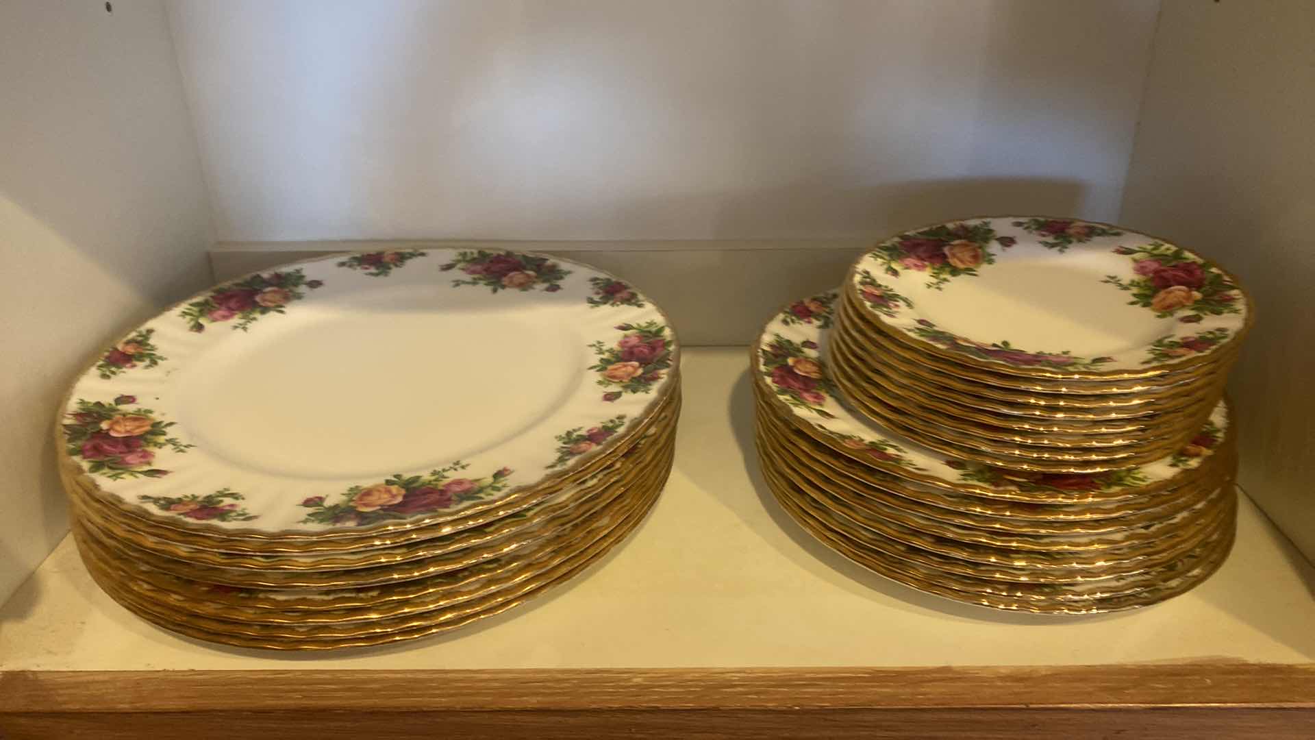 Photo 1 of  41 PIECES ROYAL DOULTON “ROYAL ALBERT BONE CHINA (8 - 5 PIECE PLACE SETTINGS & TWO TIER DESERT SERVER