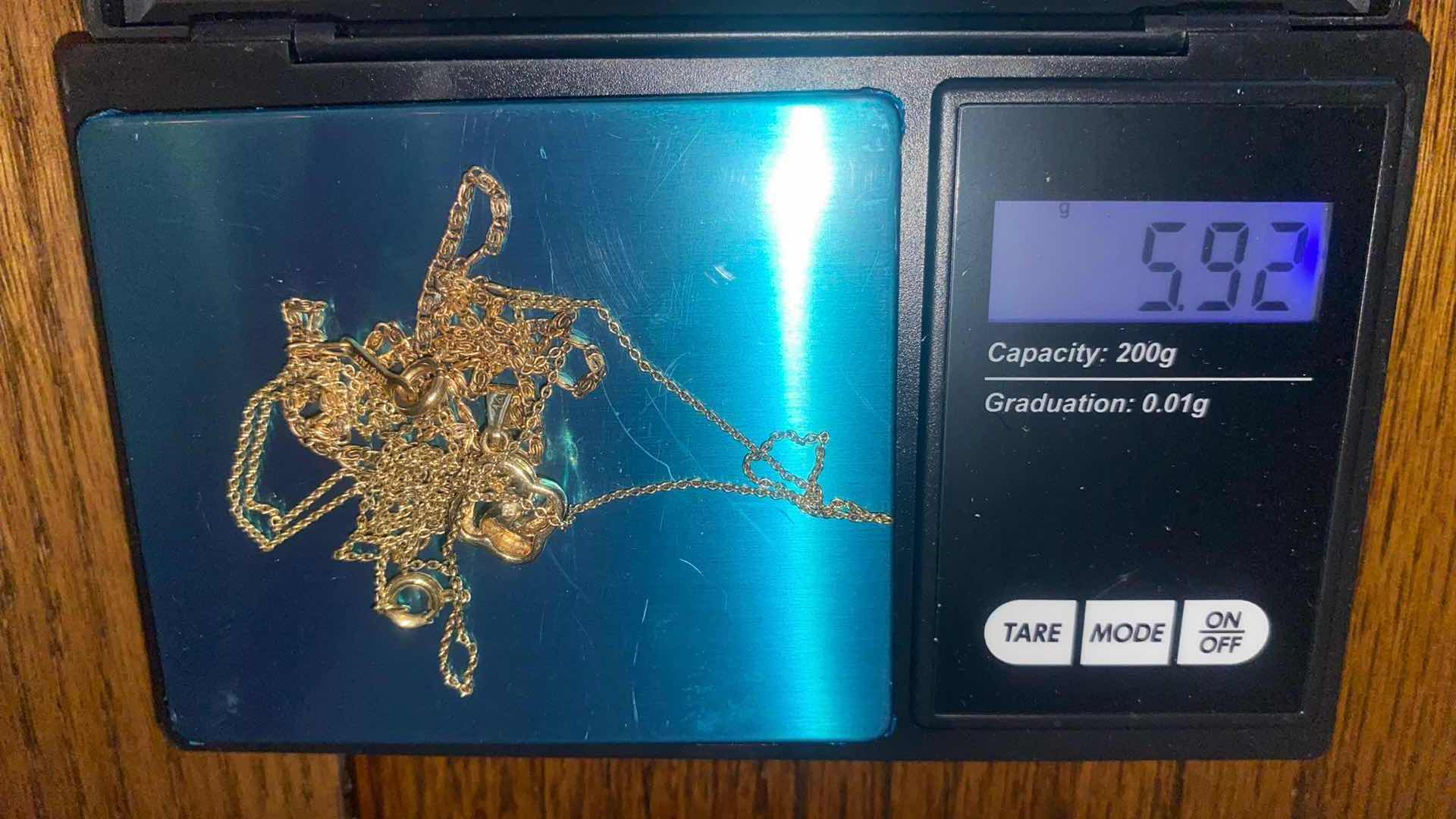 Photo 4 of 2 - 14K GOLD NECKLACES, 14” WITH DIAMOND (TESTED) & 20” CHAIN, TOTAL WEIGHT 5.82 GRAMS