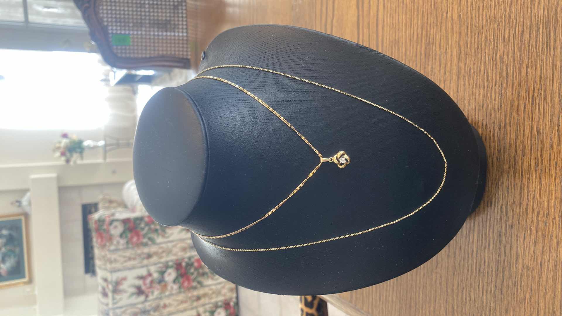 Photo 1 of 2 - 14K GOLD NECKLACES, 14” WITH DIAMOND (TESTED) & 20” CHAIN, TOTAL WEIGHT 5.82 GRAMS