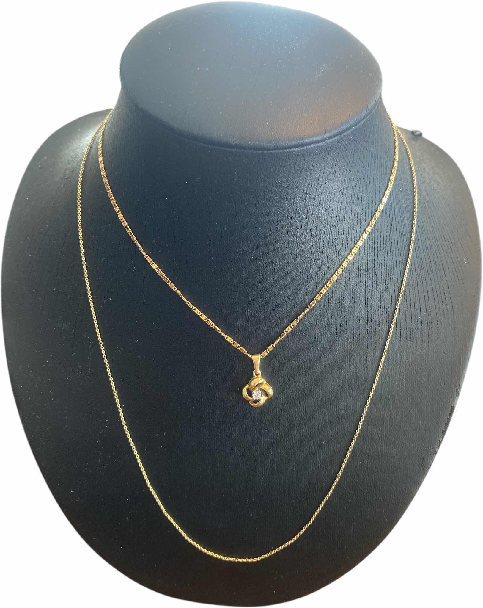 Photo 1 of 2 - 14K GOLD NECKLACES, 14” WITH DIAMOND (TESTED) & 20” CHAIN, TOTAL WEIGHT 5.82 GRAMS