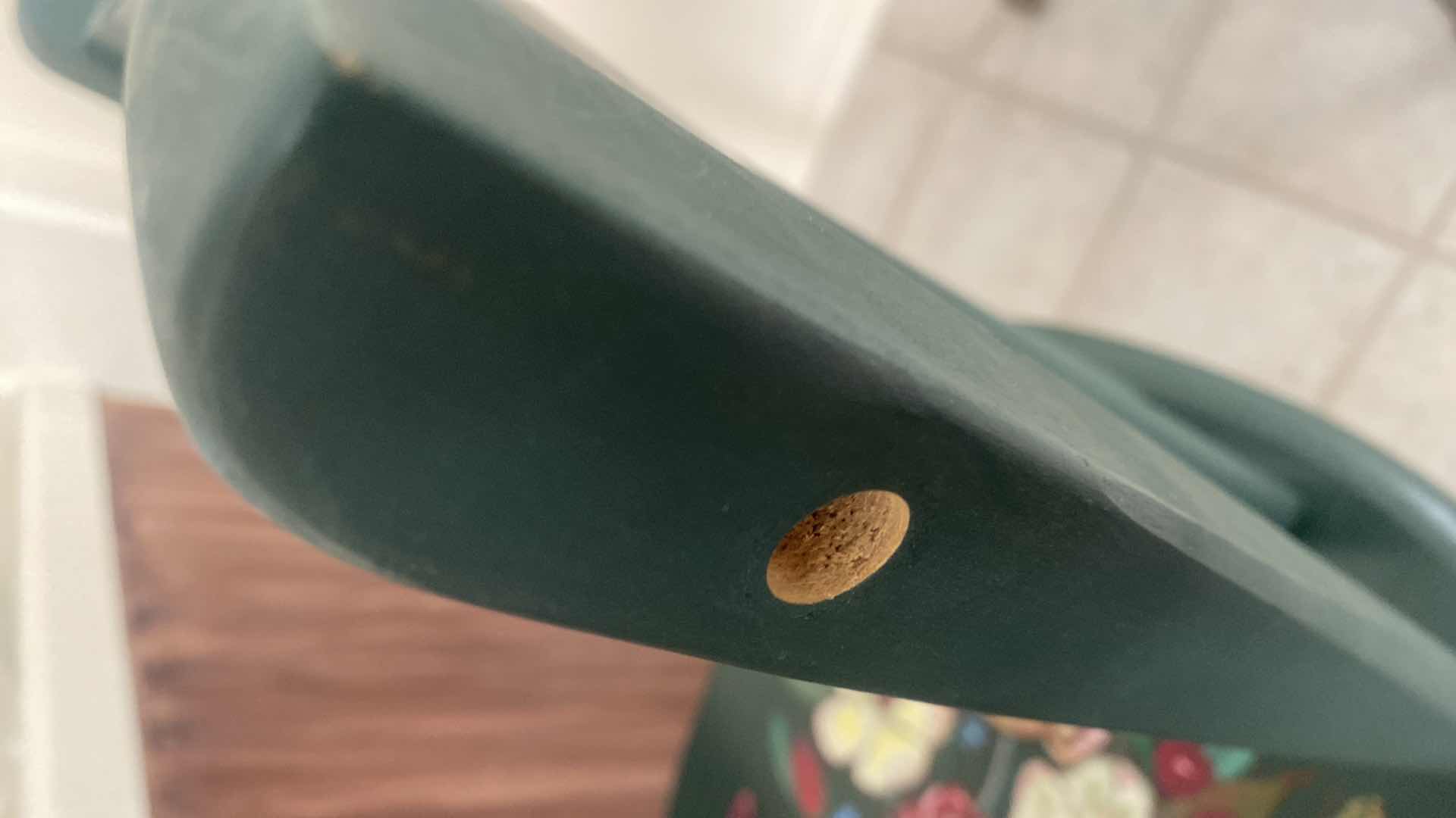 Photo 5 of PAIR OF HAND PAINTED GREEN WOOD BAR STOOLS SEIGHT HEIGHT H24”