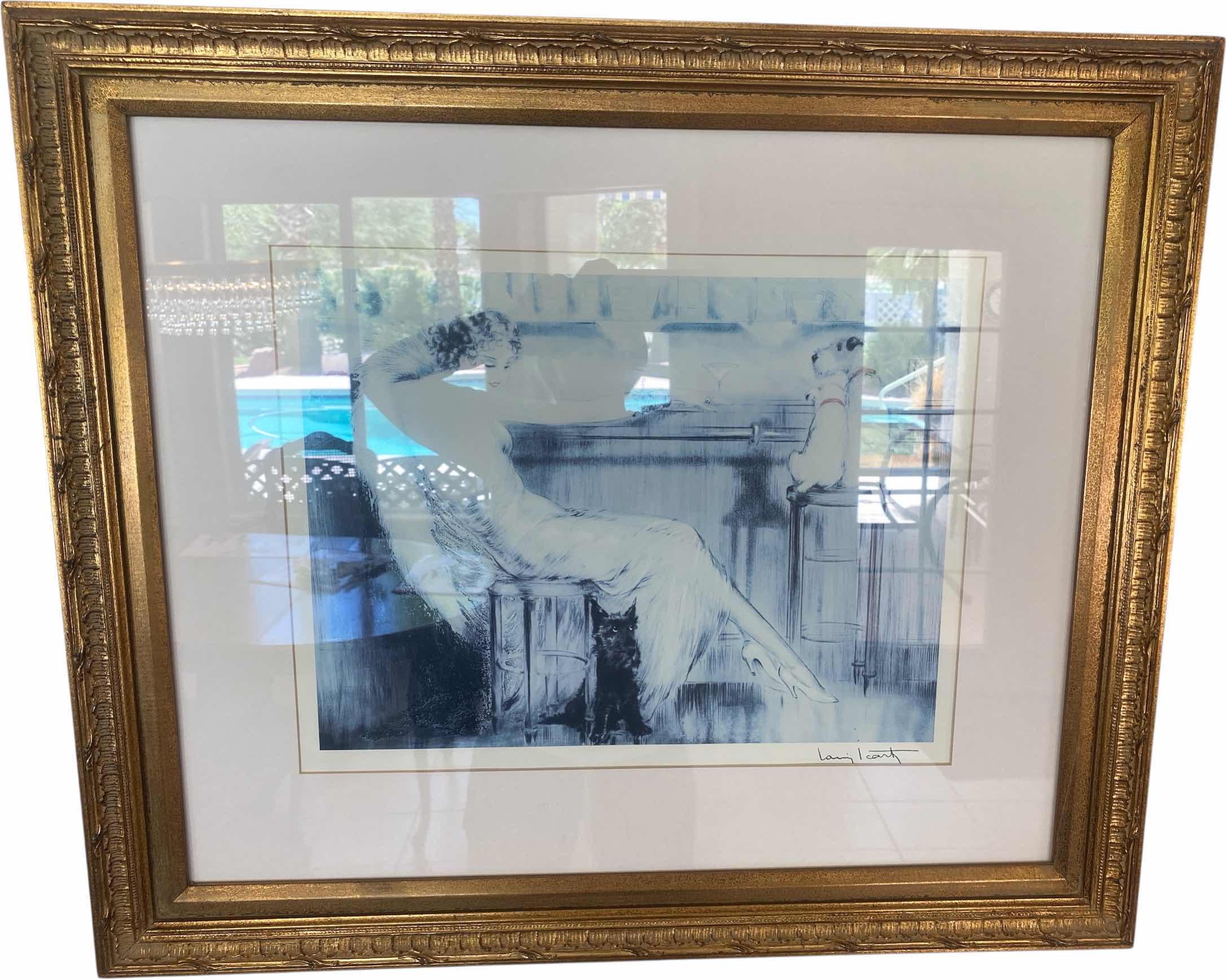 Photo 1 of GOLD WOOD FRAMED SIGNED PRINT BY LOUIS ICART ARTWORK 28” x 23”