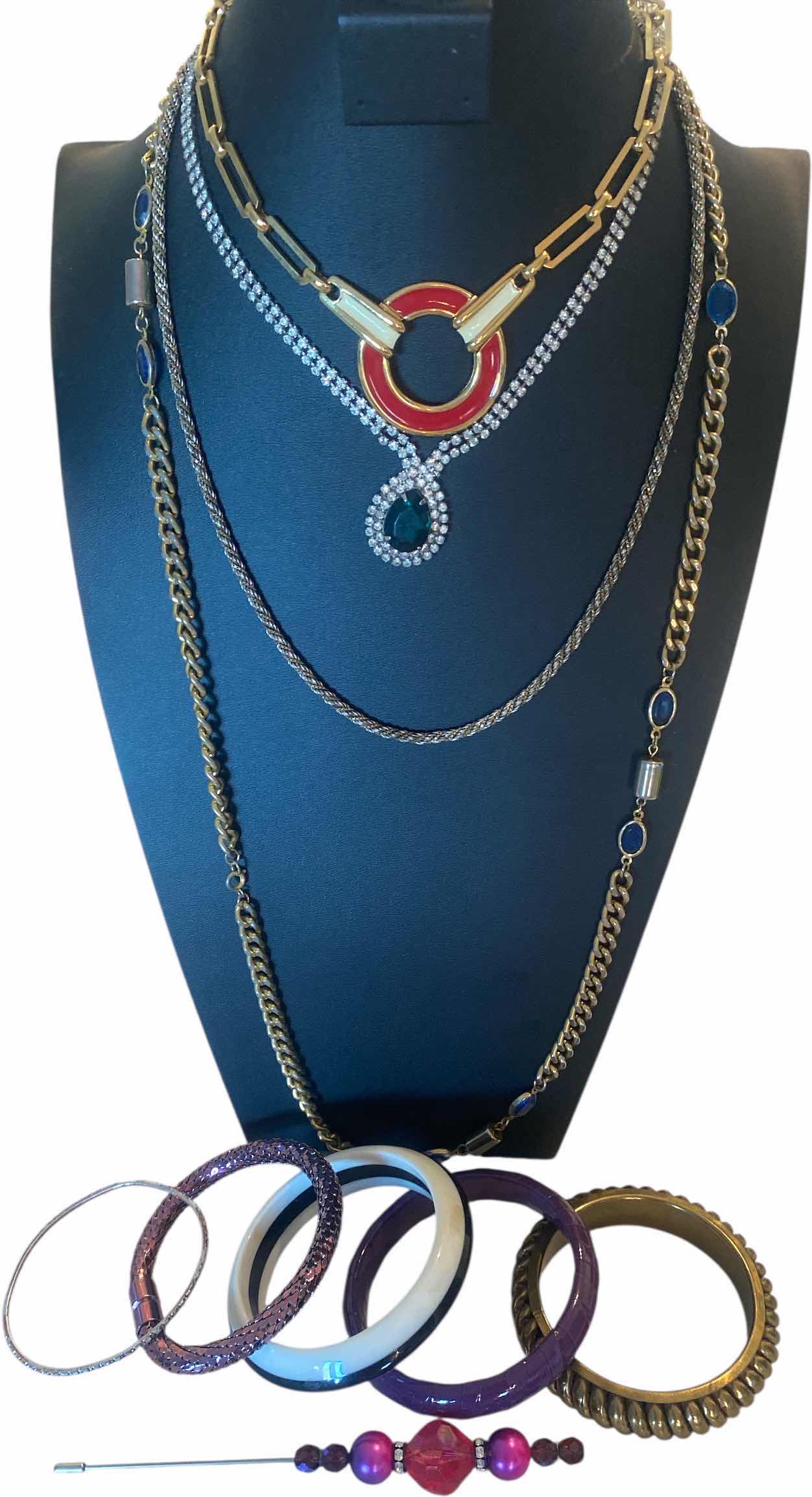 Photo 1 of 4 - NECKLACES, 5 BRACELETS & 1 HAT PIN FASHION JEWELRY LONGEST 36”