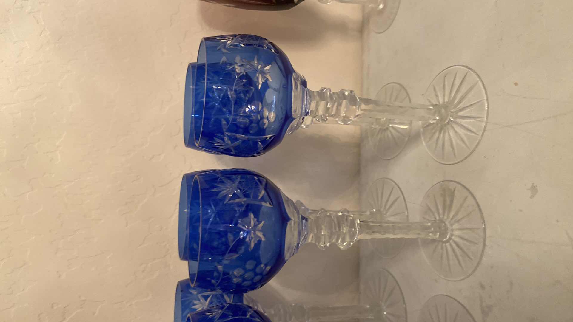 Photo 1 of 8 - UNMARKED BLUE CRYSTAL STEMWARE