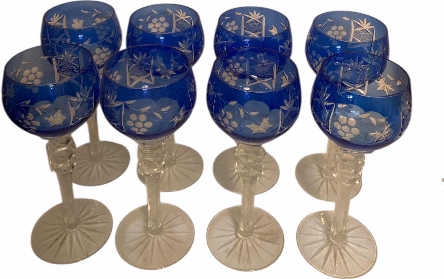 Photo 1 of 8 - UNMARKED BLUE CRYSTAL STEMWARE