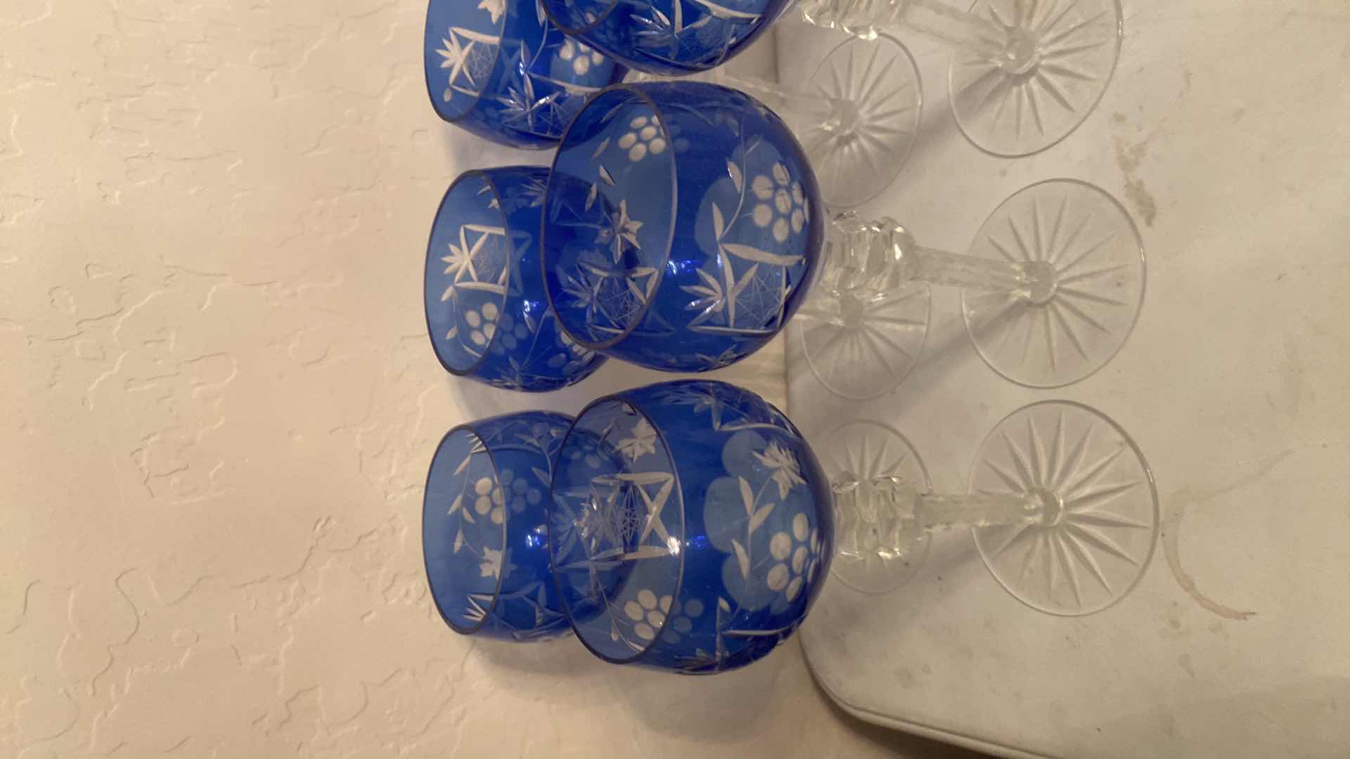 Photo 1 of 8 - UNMARKED BLUE CRYSTAL STEMWARE