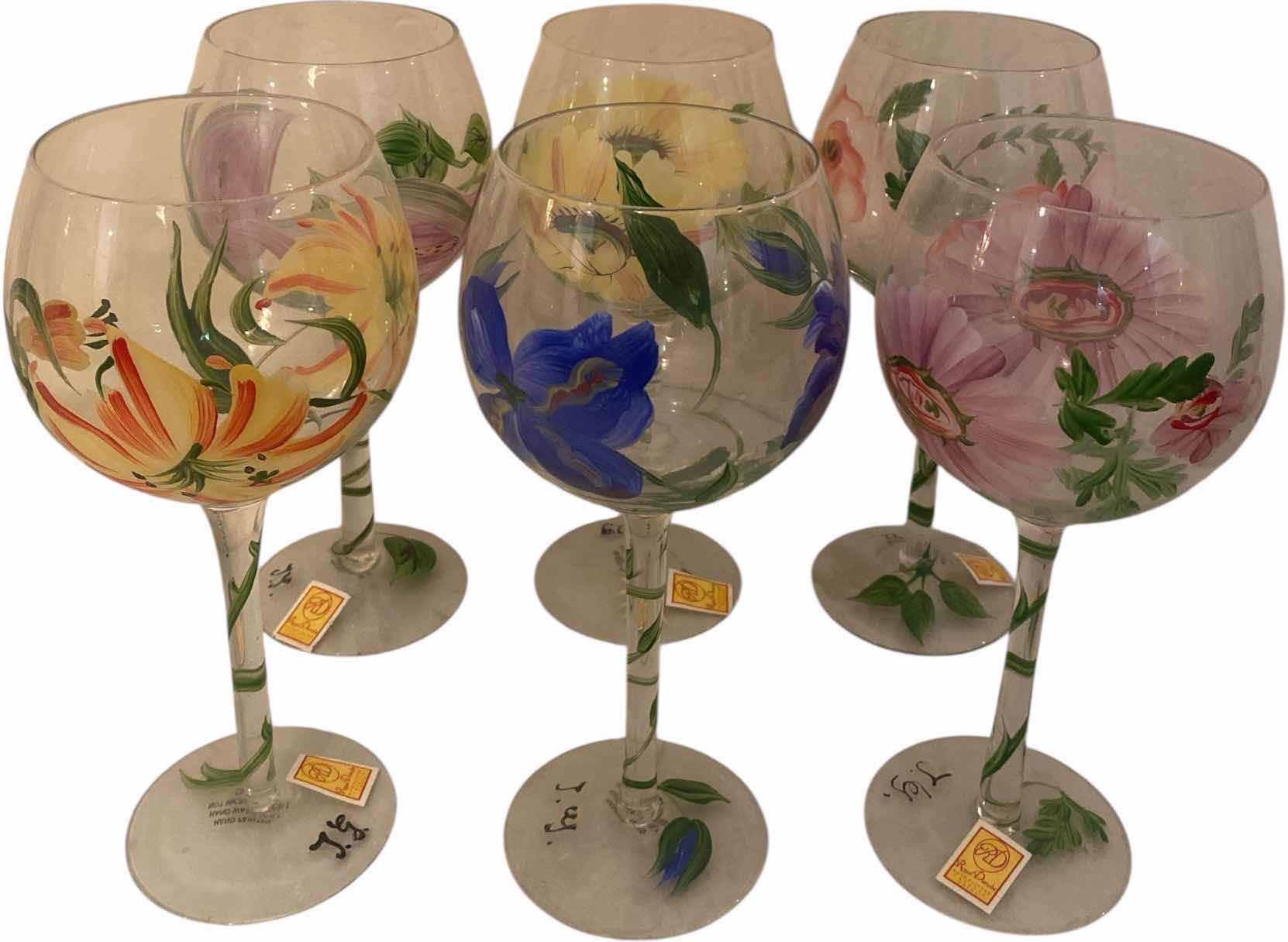 Photo 1 of 6 - ROYAL DUNDE HAND PAINTED WINE GLASSES