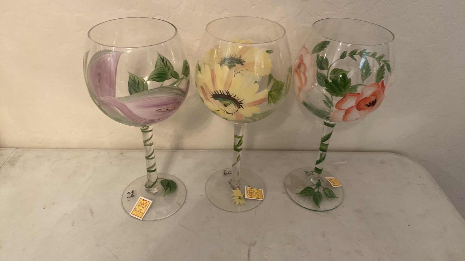 Photo 1 of 6 - ROYAL DUNDE HAND PAINTED WINE GLASSES