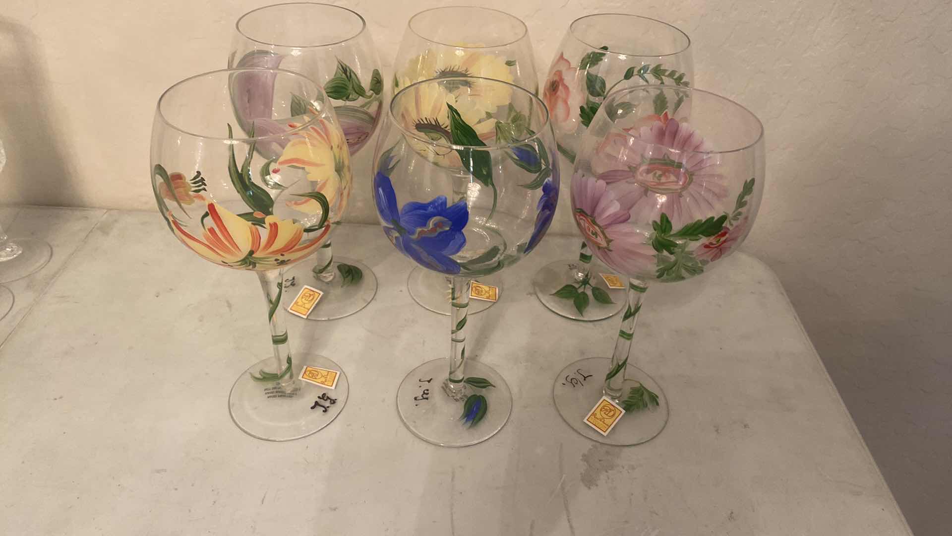 Photo 1 of 6 - ROYAL DUNDE HAND PAINTED WINE GLASSES