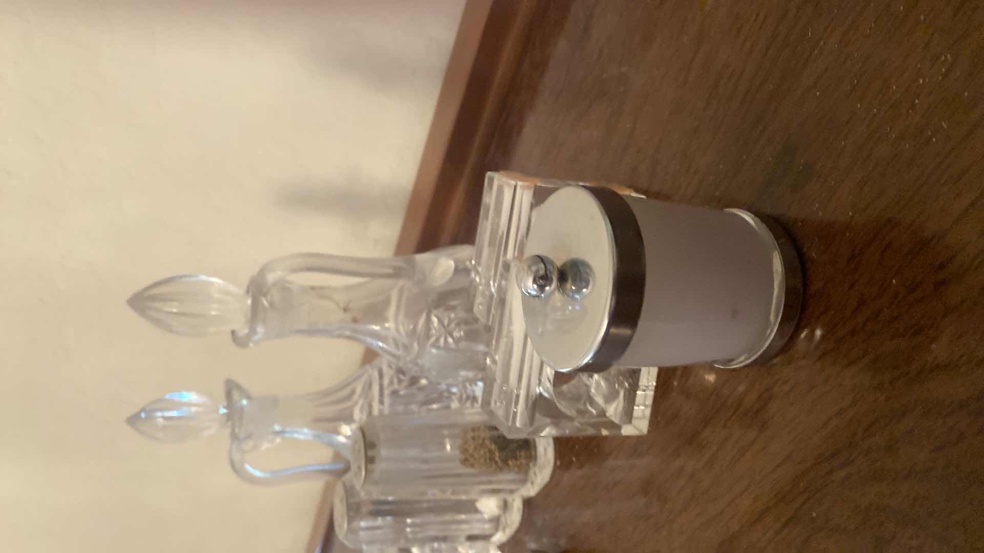 Photo 1 of 11 - GLASS & ACRYLIC OIL & VINEGAS SALT & PRPPER 2 CIVERED CANDLES