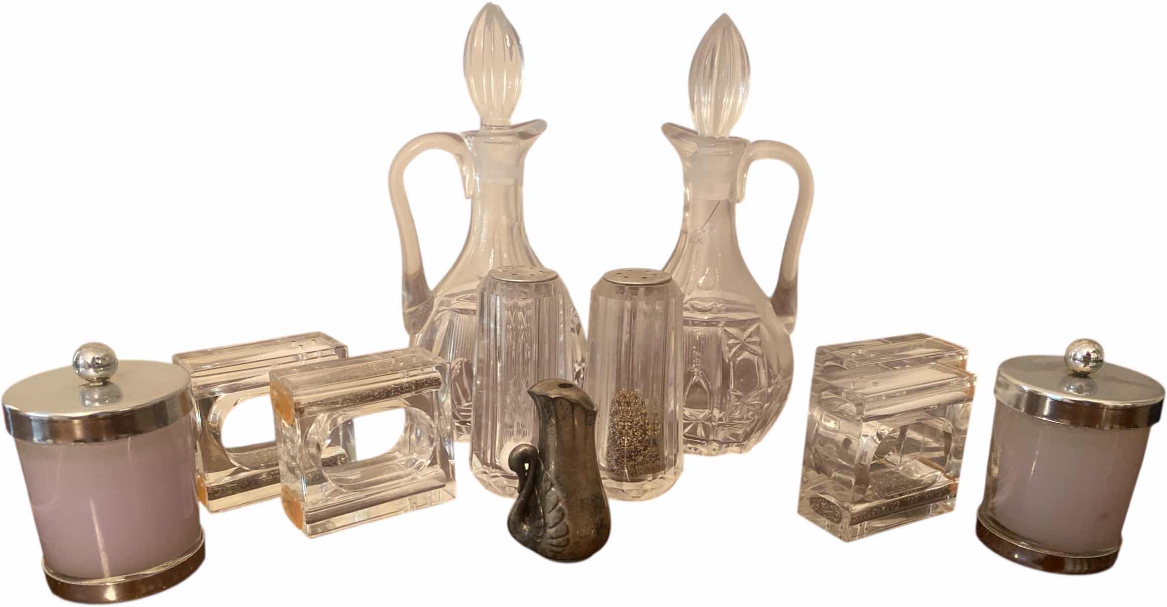 Photo 1 of 11 - GLASS & ACRYLIC OIL & VINEGAS SALT & PRPPER 2 CIVERED CANDLES