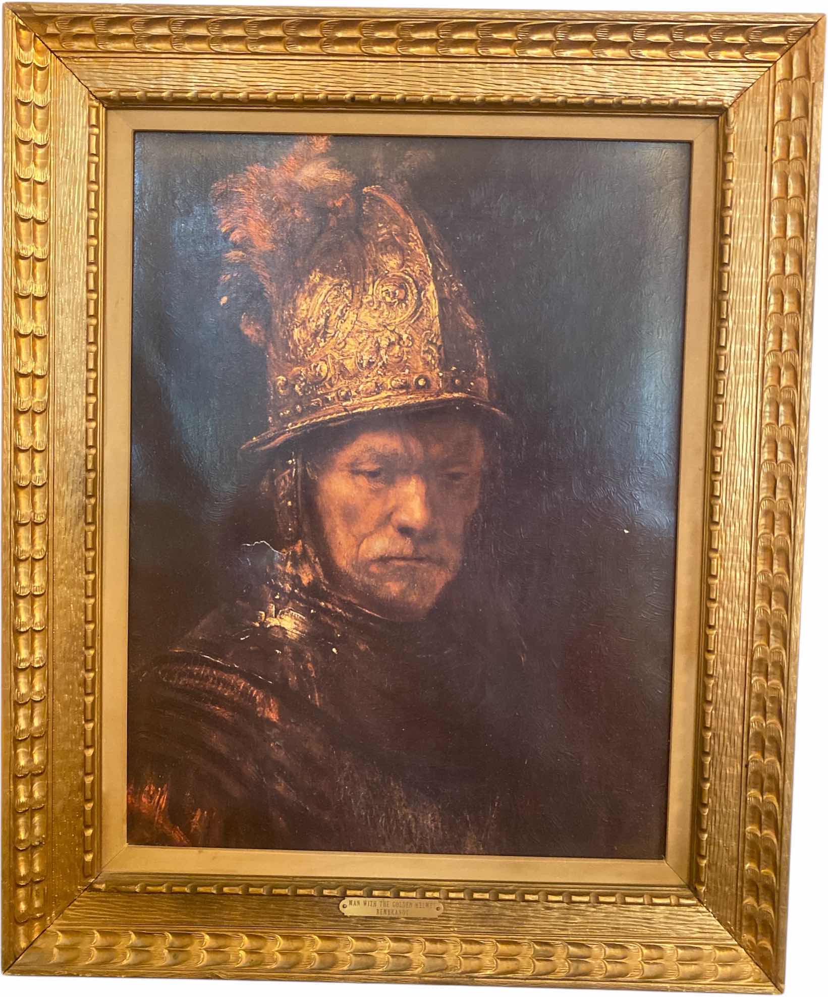 Photo 1 of FRAME IS NOT DAMAGED HOWEVER THE PICTURE HAS MINOR DAMAGE------------------------------------------------WOOD FRAMED OIL ON CANVAS “MAN WITH THE GOLDEN HELMET” by REMBRANDT ARTWORK 22 1/4” x 27 1/4”