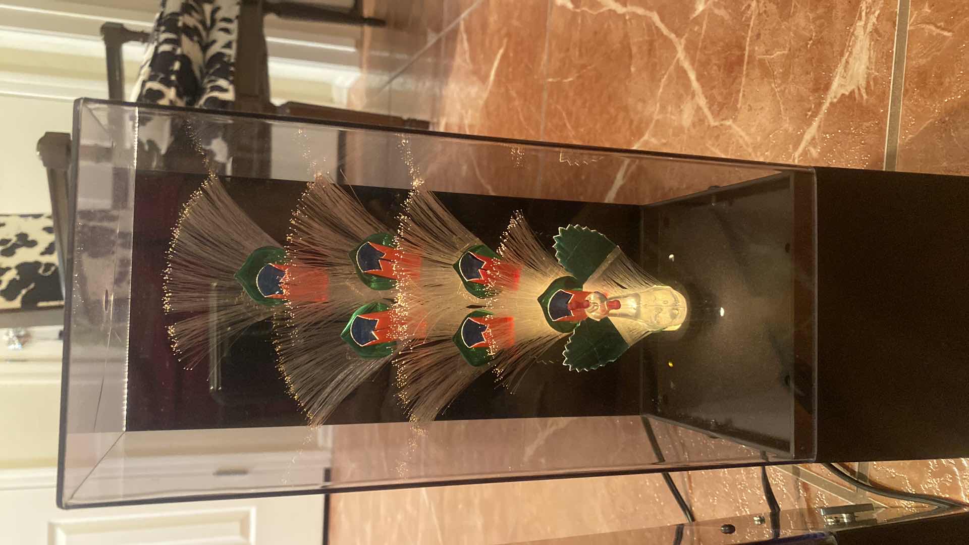 Photo 1 of 4 - VINTAGE FIBER OPTIC LAMPS W/ MUSIC - 2 FLORAL 1 PEACOCK H14” (both florals need bulbs, top of peacock has cracks)