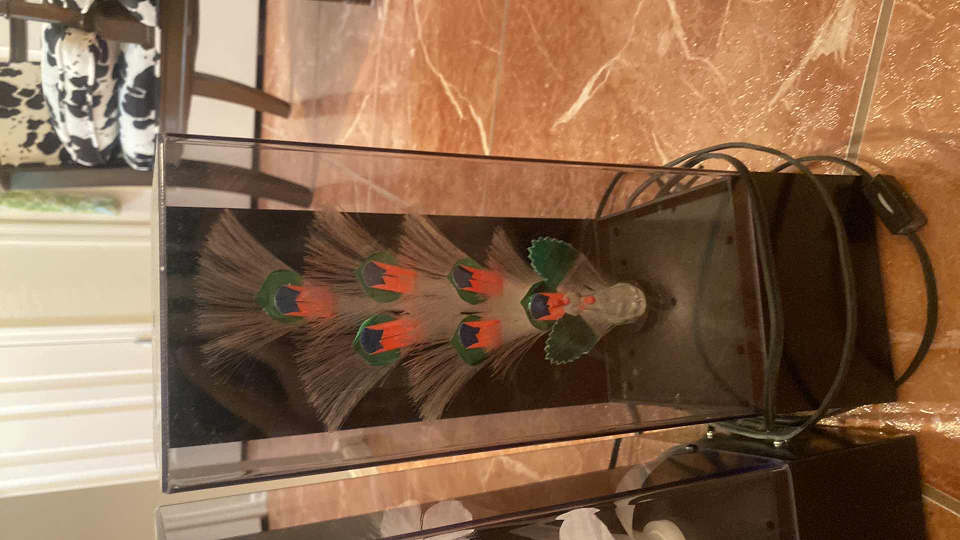 Photo 1 of 4 - VINTAGE FIBER OPTIC LAMPS W/ MUSIC - 2 FLORAL 1 PEACOCK H14” (both florals need bulbs, top of peacock has cracks)