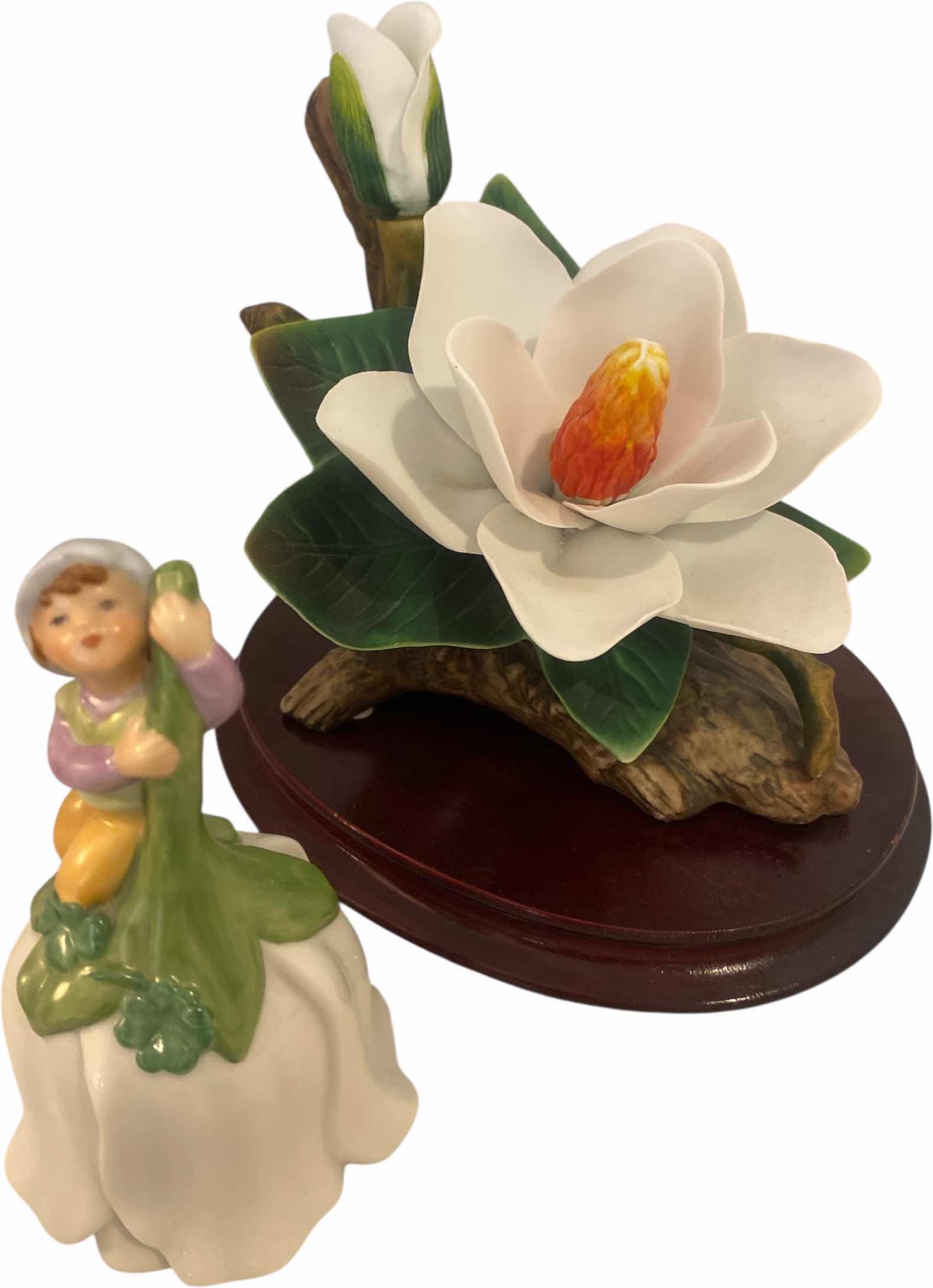 Photo 1 of CERAMIC BELL & PORCELAIN FLOWER ON STAND 6” x 5 1/2”