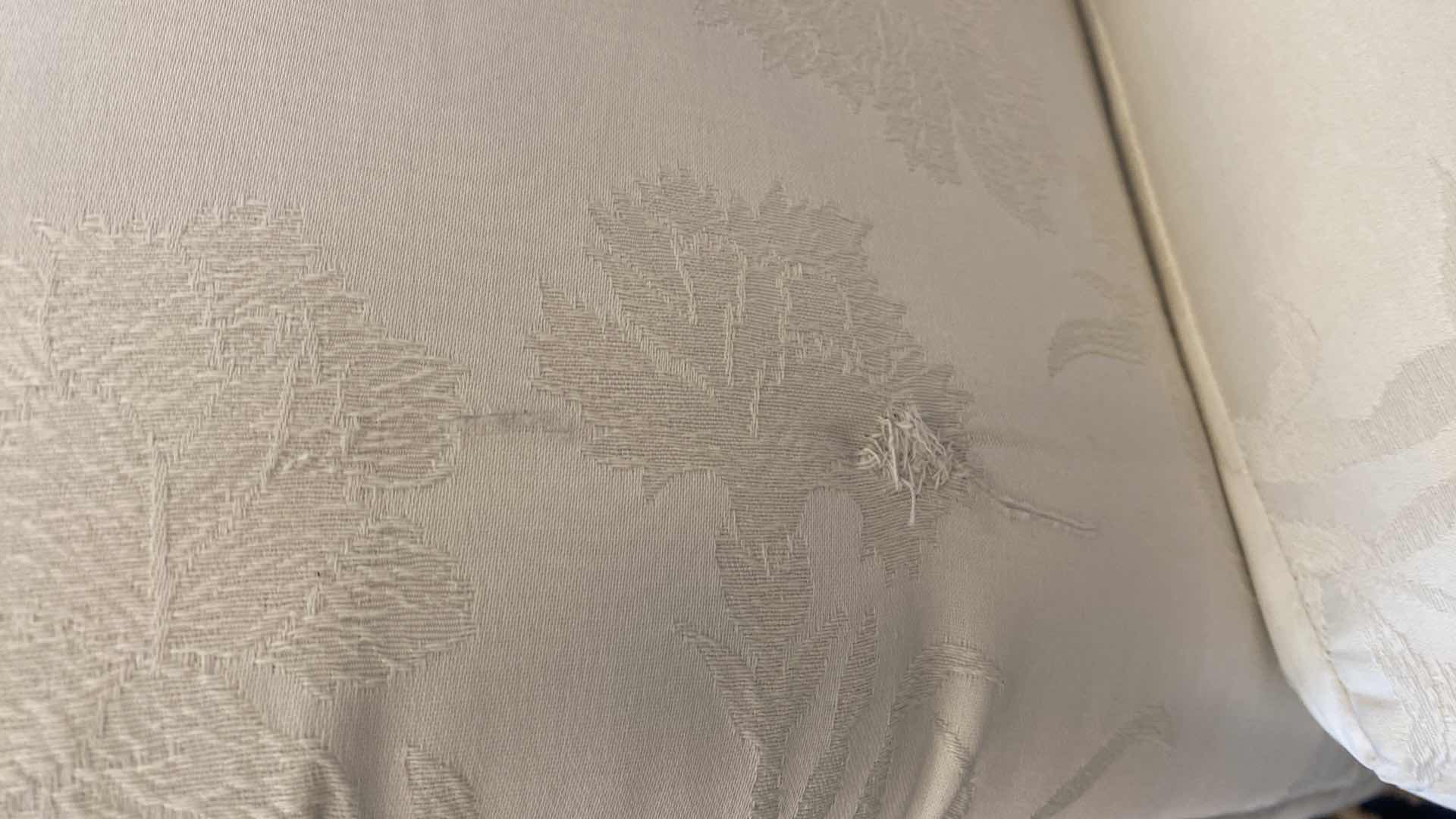 Photo 1 of 100” ROLLED ARM IVORY FABRIC SOFA WITH 5 REVERSIBLE TOSS PILLOWS (love seat available items sold separately)