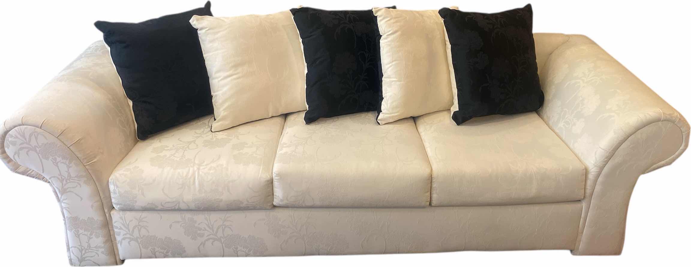 Photo 1 of 100” ROLLED ARM IVORY FABRIC SOFA WITH 5 REVERSIBLE TOSS PILLOWS (love seat available items sold separately)