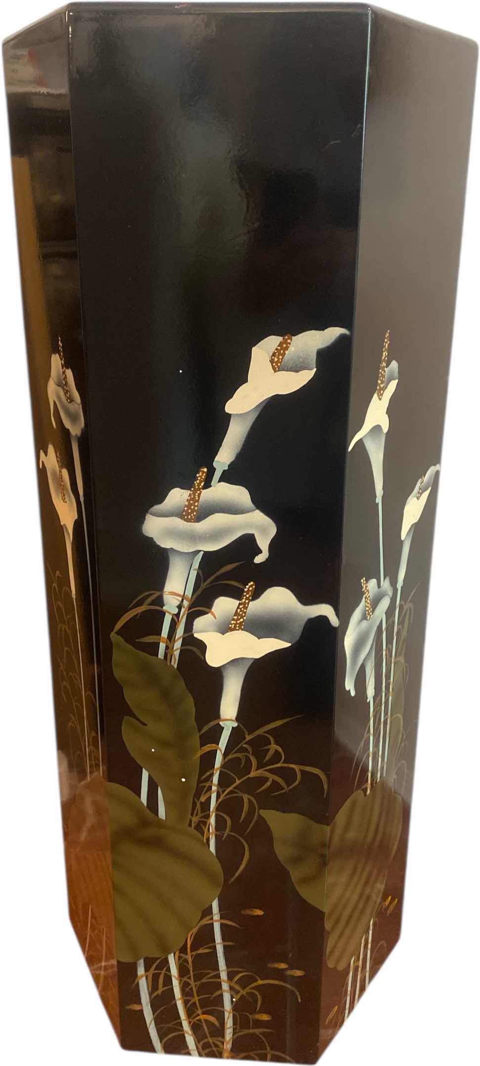 Photo 1 of BLACK LACQUER PEDESTAL WITH CALLA LILLES MOTIF 15” x 36”