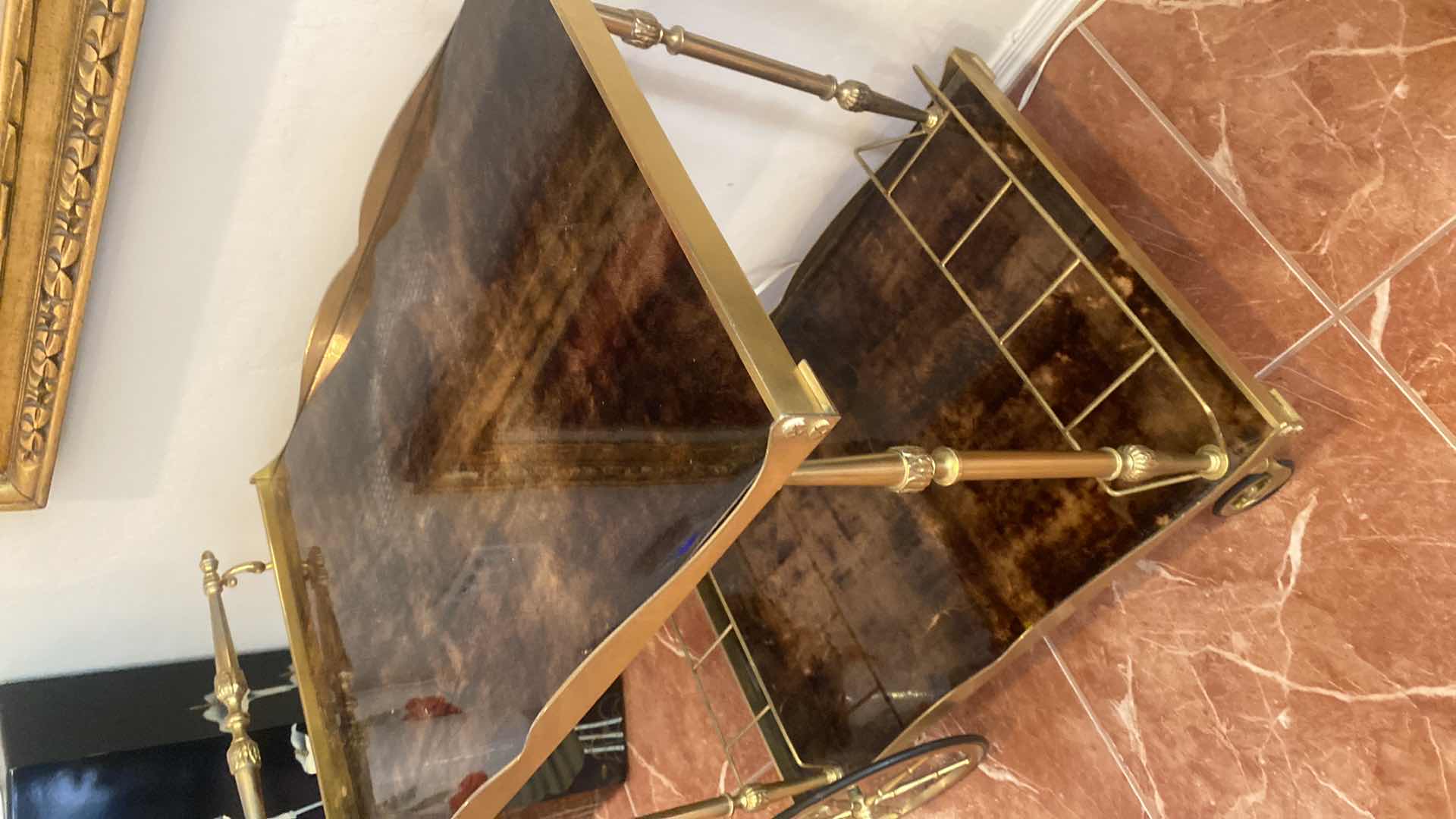 Photo 1 of ALDO TURA LACQUERED GOATSKIN ROLLING SERVING/BEVERAGE CART 31“ x 22“ H 29”