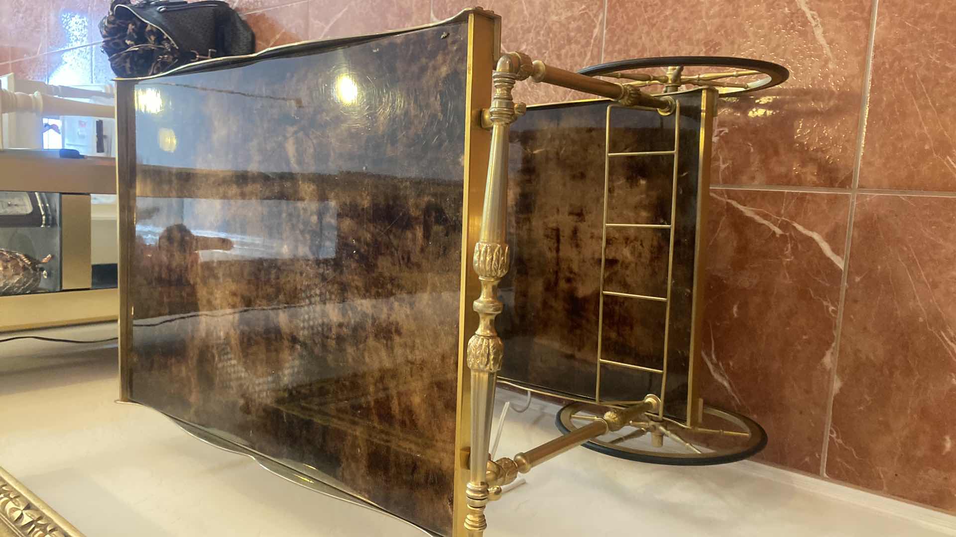 Photo 1 of ALDO TURA LACQUERED GOATSKIN ROLLING SERVING/BEVERAGE CART 31“ x 22“ H 29”