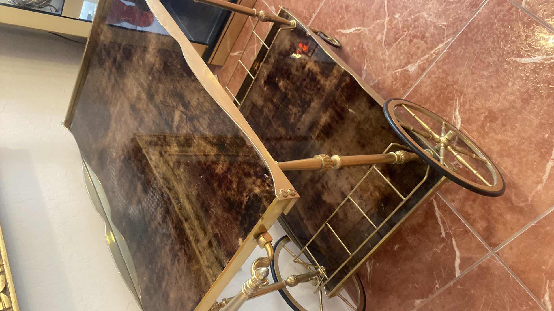 Photo 1 of ALDO TURA LACQUERED GOATSKIN ROLLING SERVING/BEVERAGE CART 31“ x 22“ H 29”