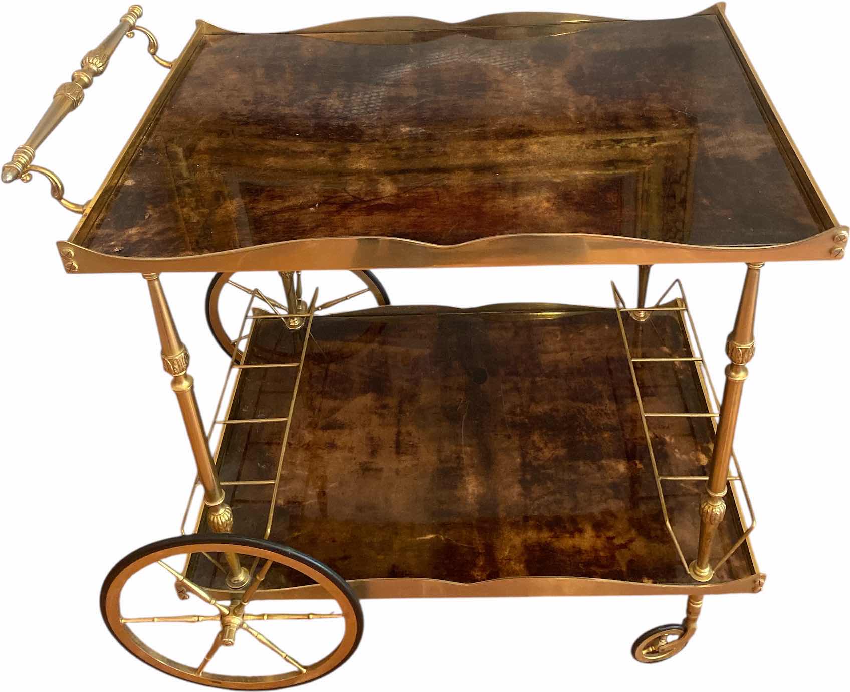 Photo 1 of ALDO TURA LACQUERED GOATSKIN ROLLING SERVING/BEVERAGE CART 31“ x 22“ H 29”