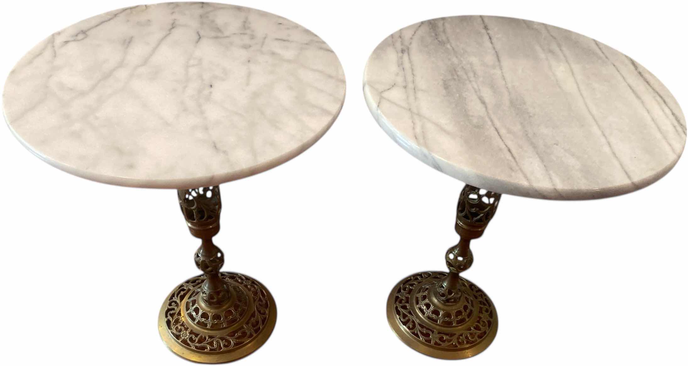 Photo 1 of 2 - 15” ROUND MARBLE TOP & BRASS TABLE H17 1/2”