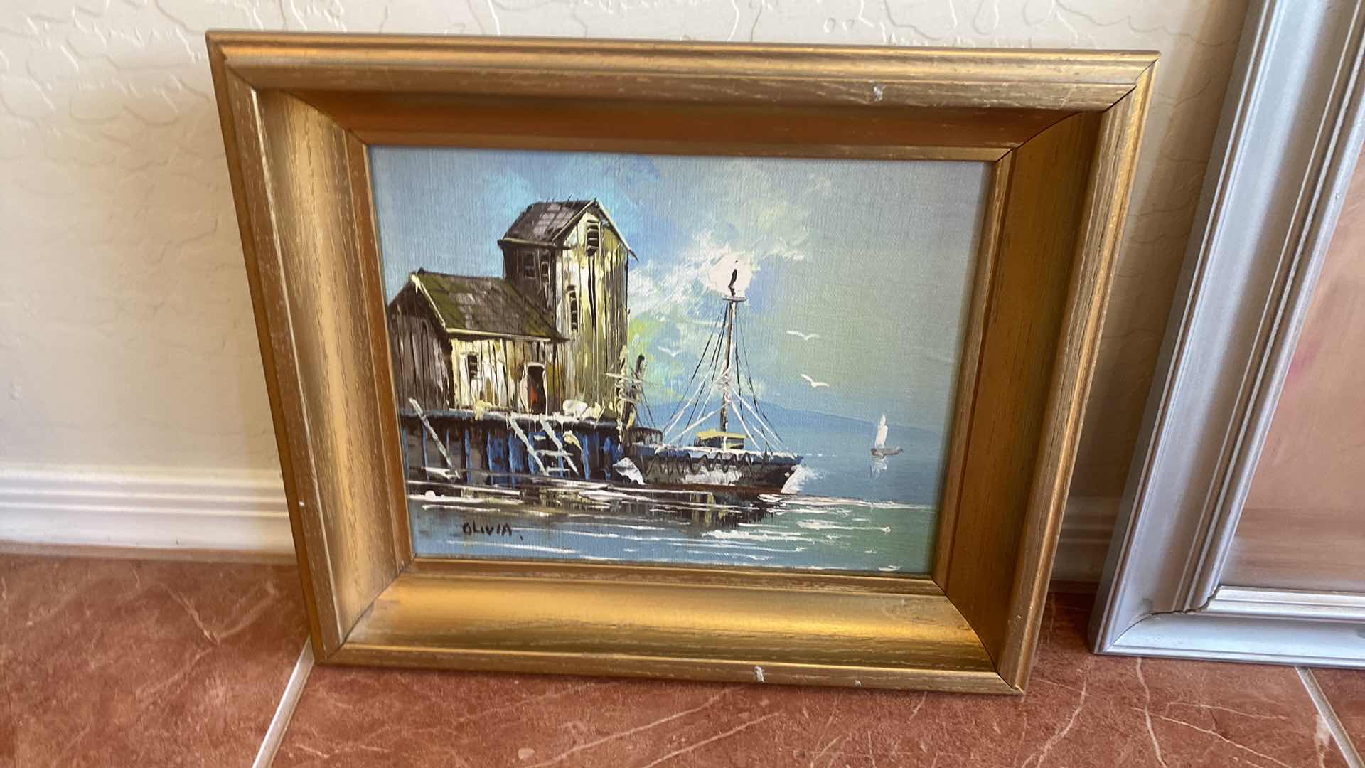 Photo 1 of 2 - FRAMED FLORAL & SHIP BY BOATHOUSE ARTWORK LARGEST 18 1/2” x 15”